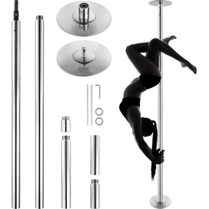 image:imageVEVOR Professional Dancing Pole Spinning Static Dancing Pole Kit Portable Removable Pole 45mm HeavyDuty Stainless Steel Pole Height Adjustable Fitness Pole for Exercise Home Club Gym SilverSilverRound