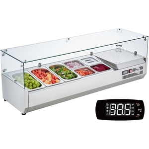 image:imageVEVOR Refrigerated Condiment Prep Station 140 W Countertop Refrigerated Condiment Station with Five 13 Pans amp Four 16 Pans 304 Stainless Body and PC Lid Sandwich Prep Table with Stainless GuardOriginal Glass 55 in