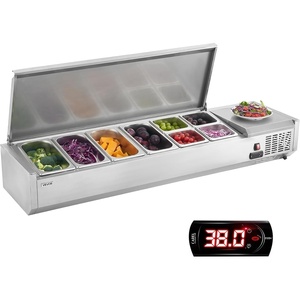image:imageVEVOR Refrigerated Condiment Prep Station 140 W Countertop Refrigerated Condiment Station with Five 13 Pans amp Four 16 Pans 304 Stainless Body and PC Lid Sandwich Prep Table with Stainless GuardNew Stainless 60 in