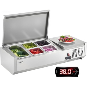 image:imageVEVOR Refrigerated Condiment Prep Station 140 W Countertop Refrigerated Condiment Station with Five 13 Pans amp Four 16 Pans 304 Stainless Body and PC Lid Sandwich Prep Table with Stainless GuardNew Stainless 40 in
