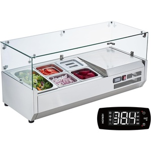 image:imageVEVOR Refrigerated Condiment Prep Station 140 W Countertop Refrigerated Condiment Station with Five 13 Pans amp Four 16 Pans 304 Stainless Body and PC Lid Sandwich Prep Table with Stainless GuardOriginal Glass 40 in