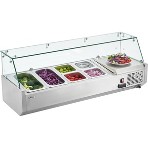 image:imageVEVOR Refrigerated Condiment Prep Station 150 W Countertop Refrigerated Condiment Station with Eight 16 Pans 304 Stainless Body and PC Lid Sandwich Prep Table for Restaurant amp Food StallNew Glass 48 in
