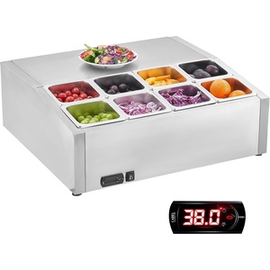 image:imageVEVOR Refrigerated Condiment Prep Station 150 W Countertop Refrigerated Condiment Station with Eight 16 Pans 304 Stainless Body and PC Lid Sandwich Prep Table for Restaurant amp Food StallNew Standard 275 in
