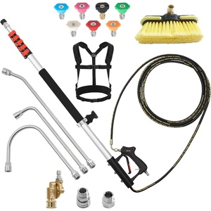image:imageVEVOR 25 FT Pressure Washer Telescoping Wand with Power Washer Extension Wands amp High Pressure Hose Brush Head 7 Nozzles Hose Adapter Upgrade Support Belt Storage Bag 4000 PSI for High Cleaning25FT with Brush Head
