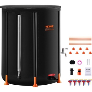 image:imageVEVOR Collapsible Rain Barrel 100 Gallon Portable Rain Water Collection  For Home Garden Water Catcher 1000D PVC Rainwater Storage System Tank Storage Container with Spigot amp Overflow Kit BlackNew Black