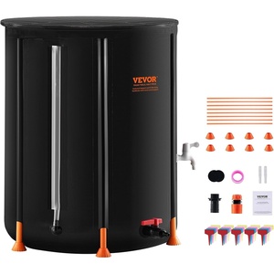 image:imageVEVOR Collapsible Rain Barrel 100 Gallon Portable Rain Water Collection  For Home Garden Water Catcher 1000D PVC Rainwater Storage System Tank Storage Container with Spigot amp Overflow Kit BlackBlack