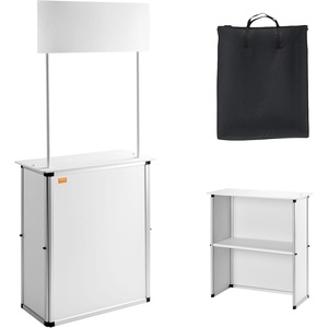 image:imageVEVOR Promotion Counter Table Portable Tradeshow Podium Table 3091 x 1496 x 7146 Display Exhibition Counter Stand Booth Fair with Wall Pop Up Podium with Storage RackCarrying Bag31 Length