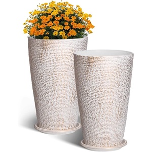 image:imageVEVOR Set of 2 Tall Planters for Outdoor Plants 22 inch Black Tall Planter for Indoor Plants Modern Planters for Front Porch Patio Balcony Plant Container Flower PotsBeige