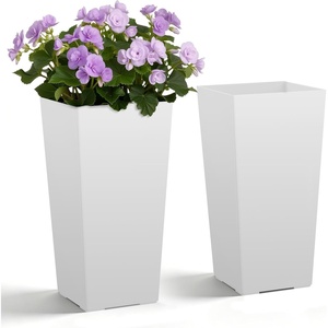 image:imageVEVOR Set of 2 Tall Planters for Outdoor Plants 22 inch Black Tall Planter for Indoor Plants Modern Planters for Front Porch Patio Balcony Plant Container Flower PotsWhite