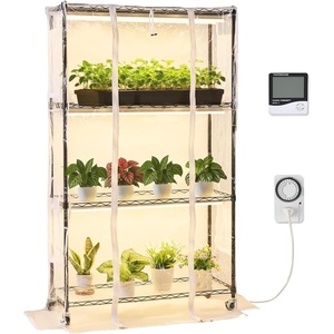 image:imageVEVOR Indoor Greenhouse with Grow Light 59 in Tall 4Tier Plant Stand with Clear Cover Timer amp Hygrometer 180W Full Spectrum Grow Lights Metal Lighted Plants Shelf Holder for Indoor PlantsBlack4TierGreenhouse with Mechanical Timer