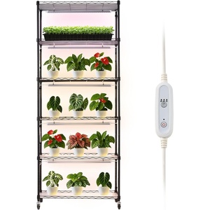 image:imageVEVOR Indoor Greenhouse with Grow Light 59 in Tall 4Tier Plant Stand with Clear Cover Timer amp Hygrometer 180W Full Spectrum Grow Lights Metal Lighted Plants Shelf Holder for Indoor PlantsBlack