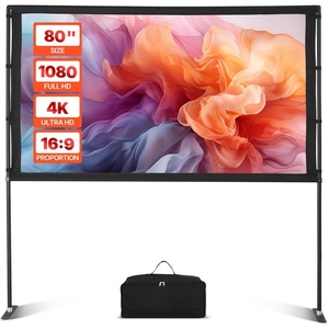 image:imageVEVOR Projector Screen with Stand 100 Inch 160 Wide Angle Indoor Outdoor Projection Screen 169 4K HD Wrinkleless Portable DualTripod Screens with Carry Bag for Movie Home Theater PresentationFlatfooted 80
