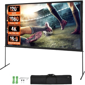 image:imageVEVOR Projector Screen with Stand 100 Inch 160 Wide Angle Indoor Outdoor Projection Screen 169 4K HD Wrinkleless Portable DualTripod Screens with Carry Bag for Movie Home Theater PresentationFlatfooted 120