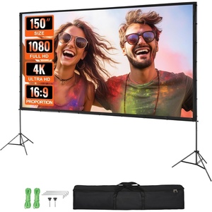 image:imageVEVOR Projector Screen with Stand 100 Inch 160 Wide Angle Indoor Outdoor Projection Screen 169 4K HD Wrinkleless Portable DualTripod Screens with Carry Bag for Movie Home Theater PresentationSixfooted 150
