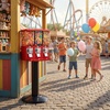 image:imageVEVOR Candy Vending Machine Four Compartment Candy Vending Machine with Stand Gumball amp Candies Vendings Machines with Adjustable Height Vintage Candies Dispenser for Shop Arcade Family GatheringRed