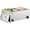 image:imageVEVOR Commercial Food Warmer 1500W Electric Stainless Steel Steam Food Warmer with Lid 6Pan Fast Heating Countertop Buffet Bain Marie with Soup amp Perforated Ladles for Catering Restaurant Party1x13Pan and 4x16Pan 24QT