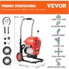 image:imageVEVOR Drain Cleaner Machine 120FT x 58 Inch 370W Electric Sewer Snake Auger Manual Feed  with 2 Sectional Steel Cables120 x 58 and 23 x 38 7 Cutters and CWCCW Control for 16 to 4 Pipes120Ft x 65Inch  6 Cutters