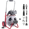image:imageVEVOR Drain Cleaner Machine 75 FT x 38 Inch Auto Feed Sewer Snake Drain Auger on Wheels Portable Drain Cleaning Machine with 8 Cutters amp AirActivated Foot Switch for 2 to 4 Pipes100 FT x 38