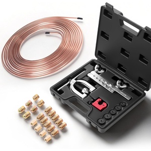 image:imageVEVOR 316 Brake Line Repair Kit 45 Single Brake Line Flaring Tool Kit 25FT CopperCoated Brake Line with 20 Fittings amp 2 Unions 3in1 Tube Bender 14 516 38 Tube Cutter Included31612
