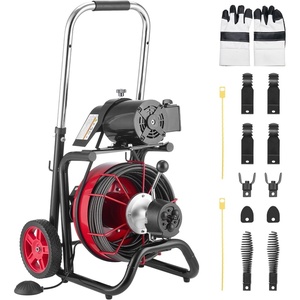image:imageVEVOR Drain Cleaner Machine 100FT x 38 Inch Auto Feed Sewer Snake Auger on Wheels 370W Portable Drain Cleaning Machine with 8 Cutters amp Airactivated Foot Switch for 2 to 4 Pipes100 FT x 12