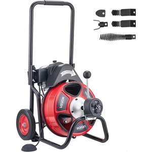 image:imageVEVOR Drain Cleaner Machine 50 FT x 38 Inch Auto Feed Sewer Snake Auger on Wheels Portable Drain Cleaning Machine with 4 Cutters amp Airactivated Foot Switch for 2 to 4 Pipes100 FT x 12