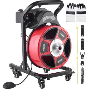 image:imageVEVOR Drain Cleaner Machine 50FT x 12 Inch Manual Feed Sewer Snake Auger  with 4 Cutters amp Airactivated Foot Switch for 2 to 4 Pipes50 FT x 12 with Wheels