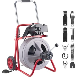 image:imageVEVOR Drain Cleaner Machine 75 FT x 38 Inch Auto Feed Sewer Snake Drain Auger on Wheels Portable Drain Cleaning Machine with 8 Cutters amp AirActivated Foot Switch for 2 to 4 Pipes75 FT x 12