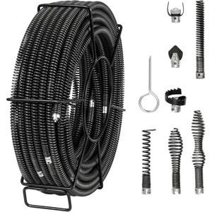 image:imageVEVOR Drain Cleaning Cable 100 FT x 58 Inch Professional Sectional Drain Cleaner Cable with 7 Cutters for 08 to 39 Pipes for Hollow Core Sewer Cleaner Auger Sink Toilet100FT x 58Inch