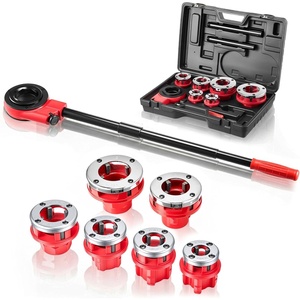 image:imageVEVOR Ratchet Pipe Threader Kit with 4 Dies 12 NPT 34 NPT 1 NPT 114 NPT Manual Ratcheting Pipe Threading Tool Portable Pipes Threader Set with Toolbox for Plumbing Installation amp Repair12  2