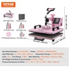 image:imageVEVOR 8 in 1 Heat Press Machine Combo with 30 OZ Tumbler Press amp Hat Press 12x15 inch Heat Press for TShirts Hats Caps Tumblers Glass Cans Mugs and Plates Pink8in1Pink