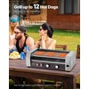 image:imageVEVOR Hot Dog Roller 12 Hot Dog 5 Rollers Stainless Steel Sausage Grill Cooker 750W Commercial Hot Dog Machine with Dual Temp Control Cover Side Storage Box Removable Shelf amp Oil Drip Tray5 Rollers