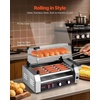 image:imageVEVOR Hot Dog Roller 12 Hot Dog 5 Rollers Stainless Steel Sausage Grill Cooker 750W Commercial Hot Dog Machine with Dual Temp Control Cover Side Storage Box Removable Shelf amp Oil Drip Tray5 RollersCover