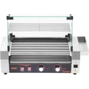 image:imageVEVOR Hot Dog Roller 12 Hot Dog 5 Rollers Stainless Steel Sausage Grill Cooker 750W Commercial Hot Dog Machine with Dual Temp Control Cover Side Storage Box Removable Shelf amp Oil Drip Tray5 RollersCover