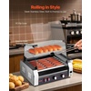 image:imageVEVOR Hot Dog Roller 12 Hot Dog 5 Rollers Stainless Steel Sausage Grill Cooker 750W Commercial Hot Dog Machine with Dual Temp Control Cover Side Storage Box Removable Shelf amp Oil Drip Tray7 RollersCover