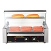 image:imageVEVOR Hot Dog Roller 7 Rollers 18 Hot Dogs Capacity 1050W Stainless Sausage Grill Cooker Machine with Dual Temp Control Glass Hood Acrylic Cover Bun Warmer Shelf Removable Oil Drip Tray ETL Certified7 RollersCover