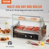 image:imageVEVOR Hot Dog Roller 7 Rollers 18 Hot Dogs Capacity 1050W Stainless Sausage Grill Cooker Machine with Dual Temp Control Glass Hood Acrylic Cover Bun Warmer Shelf Removable Oil Drip Tray ETL Certified7 RollersCover