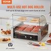 image:imageVEVOR Hot Dog Roller 7 Rollers 18 Hot Dogs Capacity 1050W Stainless Sausage Grill Cooker Machine with Dual Temp Control Glass Hood Acrylic Cover Bun Warmer Shelf Removable Oil Drip Tray ETL Certified11 Roller