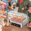 image:imageVEVOR Hot Dog Roller 7 Rollers 18 Hot Dogs Capacity 1050W Stainless Sausage Grill Cooker Machine with Dual Temp Control Glass Hood Acrylic Cover Bun Warmer Shelf Removable Oil Drip Tray ETL Certified11 Roller