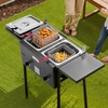 image:imageVEVOR Outdoor Propane Deep Fryer DualTank 18QTx2 Commercial Fryer MultiPurpose Portable Frying Cart with Wheel 3 Basket 2 Thermometer Stainless Steel Cooker for Fish Fry Wings Fries 40000 BTU16QT8QTX2