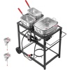 image:imageVEVOR Outdoor Propane Deep Fryer DualTank 18QTx2 Commercial Fryer MultiPurpose Portable Frying Cart with Wheel 3 Basket 2 Thermometer Stainless Steel Cooker for Fish Fry Wings Fries 40000 BTU36QT18QTX2