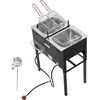 image:imageVEVOR Outdoor Propane Deep Fryer DualTank 18QTx2 Commercial Fryer MultiPurpose Portable Frying Cart with Wheel 3 Basket 2 Thermometer Stainless Steel Cooker for Fish Fry Wings Fries 40000 BTU32QT 16QTX2
