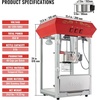 image:imageVEVOR Popcorn Machine 8oz Stainless Steel Kettle 800W Commercial Countertop Popcorn Maker 48 Cups per Batch Theater Style Popper with 2Button Control Glass Wall PC Door 1 Scoop 3 Spoons RedRed