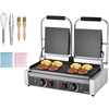 image:imageVEVOR Commercial Panini Grill 3600W Electric Sandwich Panini Maker Stainless Steel Double Sandwichs Press with Handle and Temp Control 19x9 in Full Flat Enamel Plate for Hamburger Steak Bacon