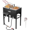 image:imageVEVOR Outdoor Propane Deep Fryer DualTank 18QTx2 Commercial Fryer MultiPurpose Portable Frying Cart with Wheel 3 Basket 2 Thermometer Stainless Steel Cooker for Fish Fry Wings Fries 40000 BTU32QT 16QTX2