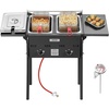 image:imageVEVOR Outdoor Propane Deep Fryer DualTank 18QTx2 Commercial Fryer MultiPurpose Portable Frying Cart with Wheel 3 Basket 2 Thermometer Stainless Steel Cooker for Fish Fry Wings Fries 40000 BTU16QT8QTX2