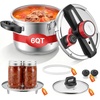 image:imageVEVOR Pressure Cooker 10Qt Pressure Cooker Stainless Steel Pressures Canner with Steaming Rack Tempered Glass Lid Three Pressures Settings for Meat Beans Rice Soup Sauces Cook up to 100 kPa63 Quarts