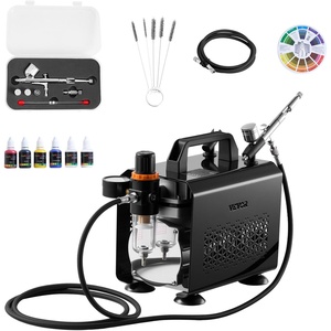 image:imageVEVOR Airbrush Kit Professional Airbrush Set with 15 HP Compressor amp 3 Airbrushes Airbrushing System Kit with MultiPurpose DualAction Gravity Feed Airbrushes Art Nail Cookie Tatto4 Paint Colors Set