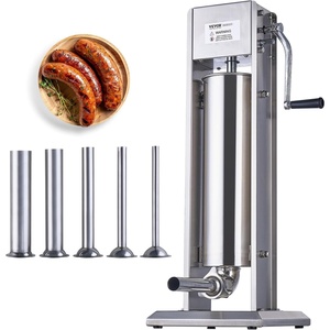 image:imageVEVOR Manual Sausage Stuffer 7 LBS  3 L Vertical Meat Stuffer Heavy Duty Sausage Casing Meat Stuffing Machine DualSpeed Stainless Steel Filler with 5 Filling Tubes for Commercial and Home Use7 L  15 LBS