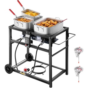 image:imageVEVOR Outdoor Propane Deep Fryer DualTank 18QTx2 Commercial Fryer MultiPurpose Portable Frying Cart with Wheel 3 Basket 2 Thermometer Stainless Steel Cooker for Fish Fry Wings Fries 40000 BTU36QT18QTX2