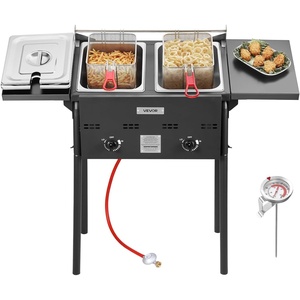 image:imageVEVOR Outdoor Propane Deep Fryer DualTank 18QTx2 Commercial Fryer MultiPurpose Portable Frying Cart with Wheel 3 Basket 2 Thermometer Stainless Steel Cooker for Fish Fry Wings Fries 40000 BTU16QT8QTX2